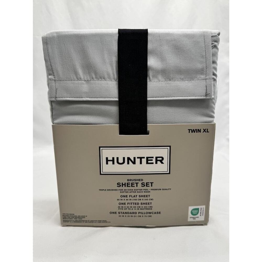 Hunter Brushed Sheet Set Twin XL X Long Twin Gray Solid Modern Dorm Bedding - Picture 5 of 6